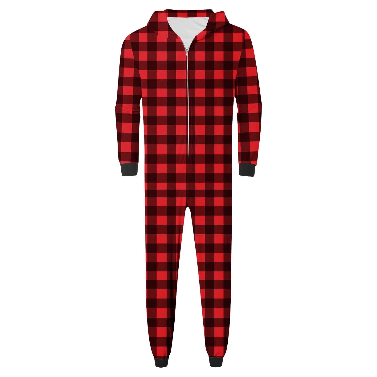 WREESH 2025 Mens Plaid Hooded Onesie Christmas Family Matching Pajamas Cozy Fleece Loungewear Long Sleeve Holiday Sleepwear Set