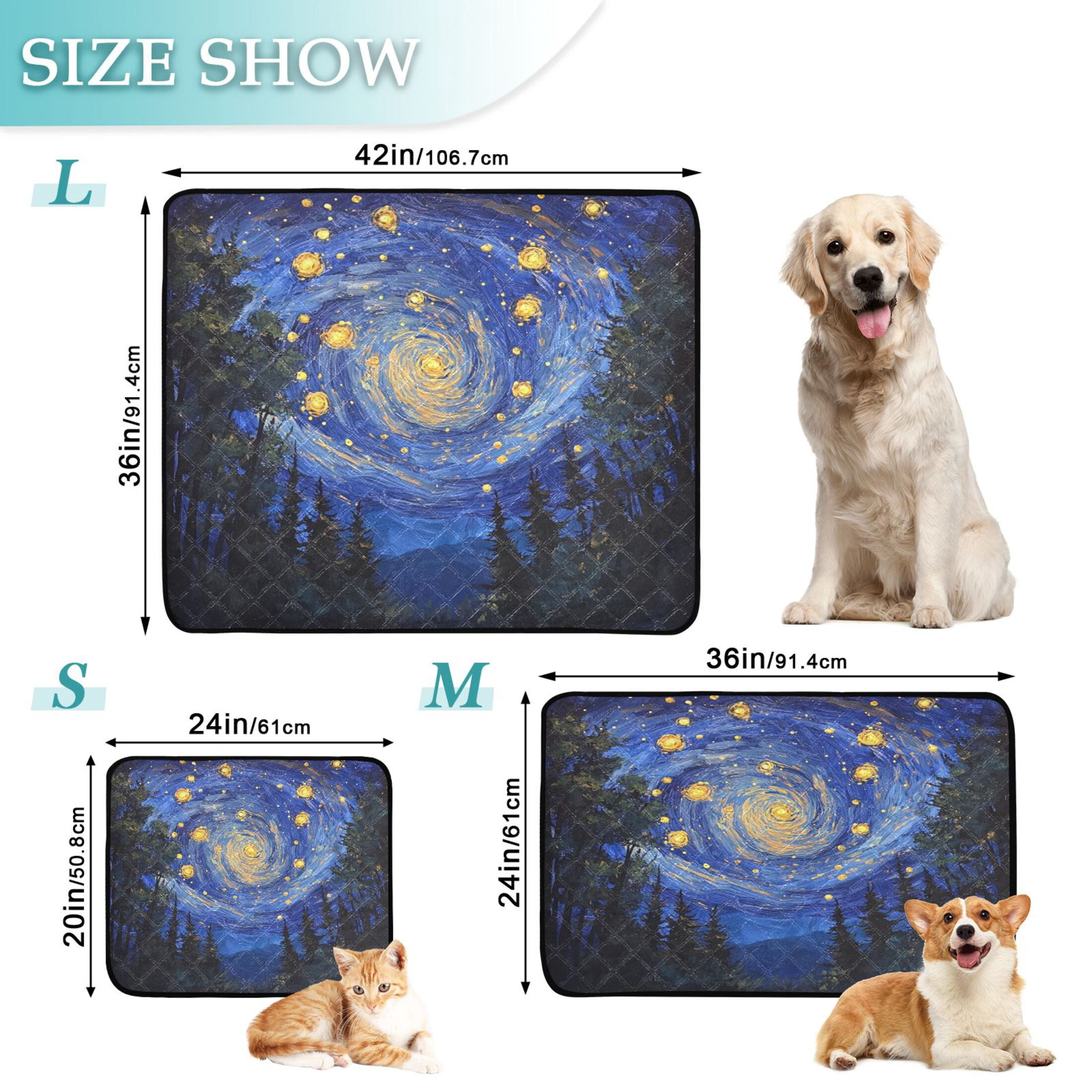 Qxltty Starry Night Sky with Fireflies Cat litter Pads Pet Set of 3 Diaper Mats Center Anti-leakage Layer Absorbent Soft and Comfortable