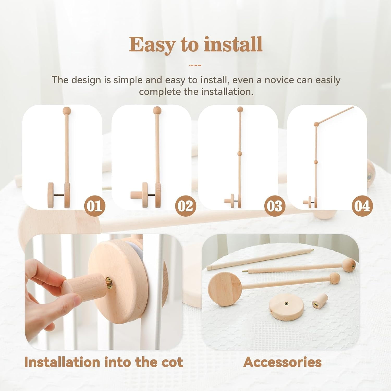 Mobile Baby Mobile Holder Wood Baby Cot Wooden Holder Frame Mobile Wooden Holder Series Gift Idea (Big Size Upgraded Holder)