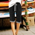 thumbnail image 4 of Cutuoiiu Casual Womens Bermuda Shorts Cotton Linen-Like Drawstring Closure with Striped Trim and Pockets for Summer Gift, 4 of 7