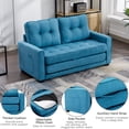 thumbnail image 5 of Euroco 60" Loveseat Sofa with Pull-Out Bed Modern Upholstered Couch with Side Pocket for Living Room Office, Blue, 5 of 10