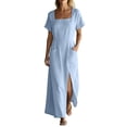 thumbnail image 2 of Karymi Maxi Dress, Square Neck Short Sleeve Casual Long Dress with Pockets and Long Side Slit, Solid Summer A-Line Flowy Dress Womens Dresses, 2 of 6