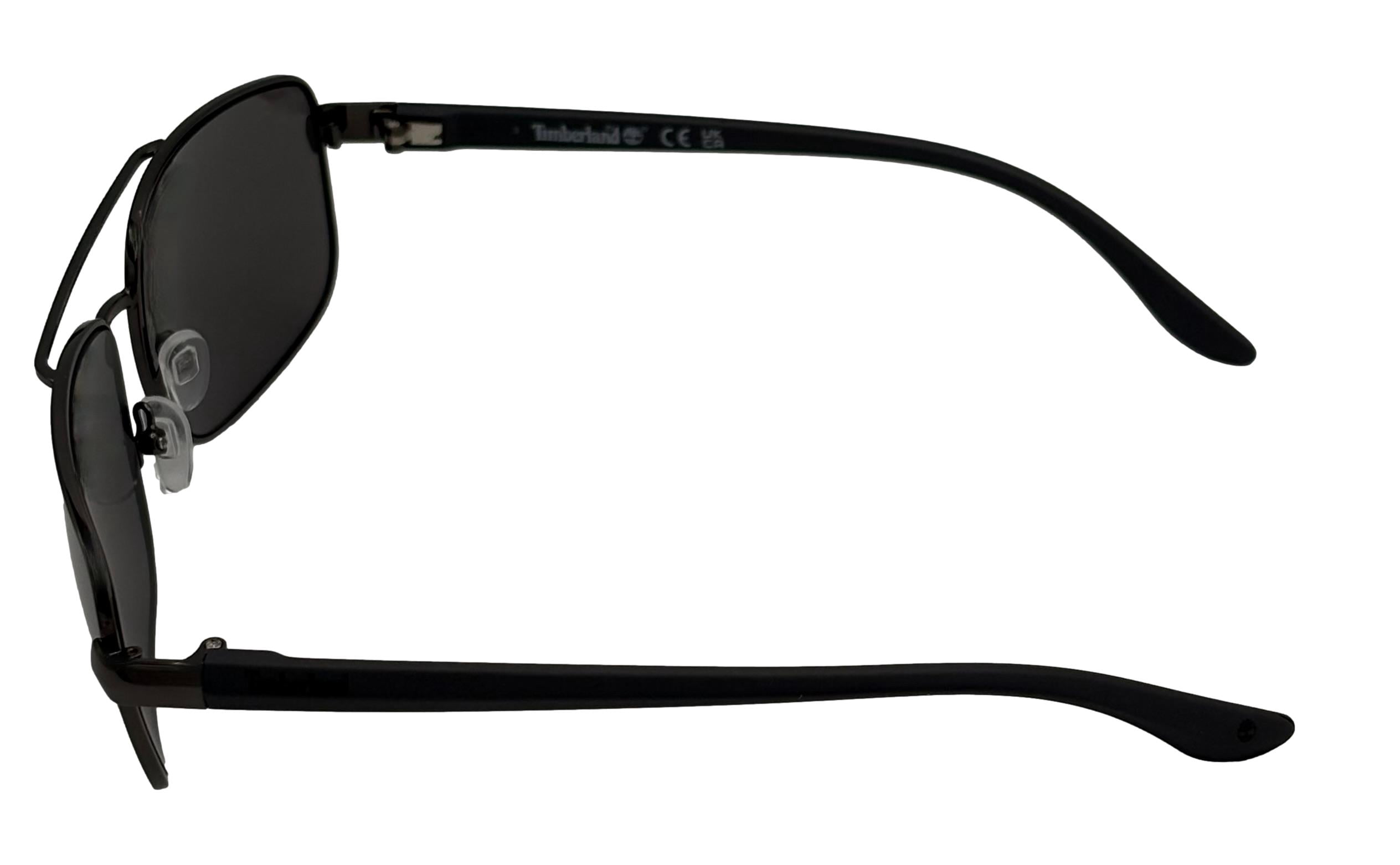 Timberland Men's Shiny Gun Rectangle Smoke Mirror Lens Sunglasses