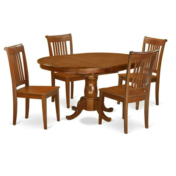 East West Furniture Port5 Sbr W Oval Dining Table With Leaf 4 Chairs 44 Saddle Brown Walmart Com Walmart Com