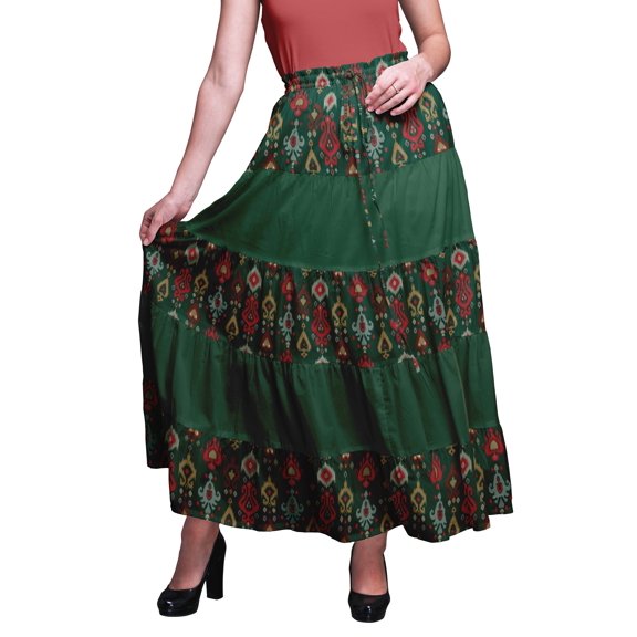 Bimba Women Skirts Long Bohemian Gypsy 5 Tier Cotton Printed Long Skirts