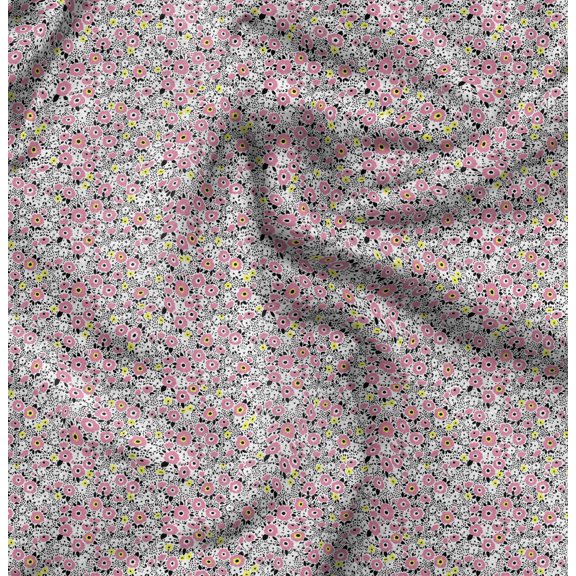Soimoi Floral Print, Silk Fabric, Decor Sewing Fabric by The Yard 42 Inch Wide,Decorative Fabric for Shirts Suits Ties, Rose Pink & White