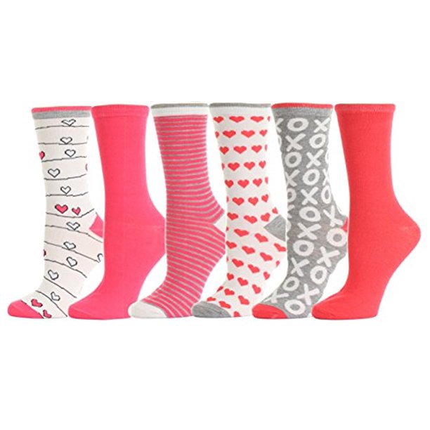 Gilbin's Valentine's Day Soft Crew Socks XOXO Kiss Hug Love Prints