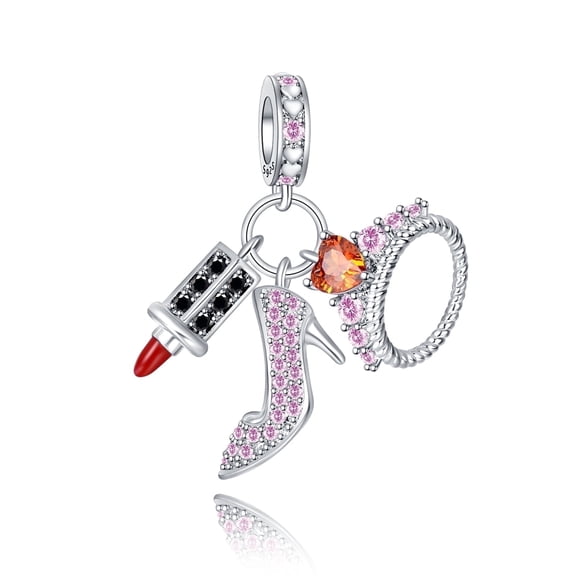 ROSIANNA 925 Sterling Silver Charm for Bracelets Lipstick Ring High Heel Pendant Charm Women Bracelet Charm