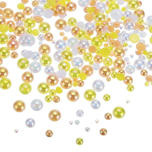 Uxcell 30g Mix Pearls and Rhinestones 3-10mm Resin Flatback Pearls Rhinestones and Half Pearls Yellow White