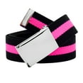 thumbnail image 1 of Men's Classic Silver Flip Top Military Buckle with Canvas Web Belt Large Black and Pink Stripe, 1 of 3