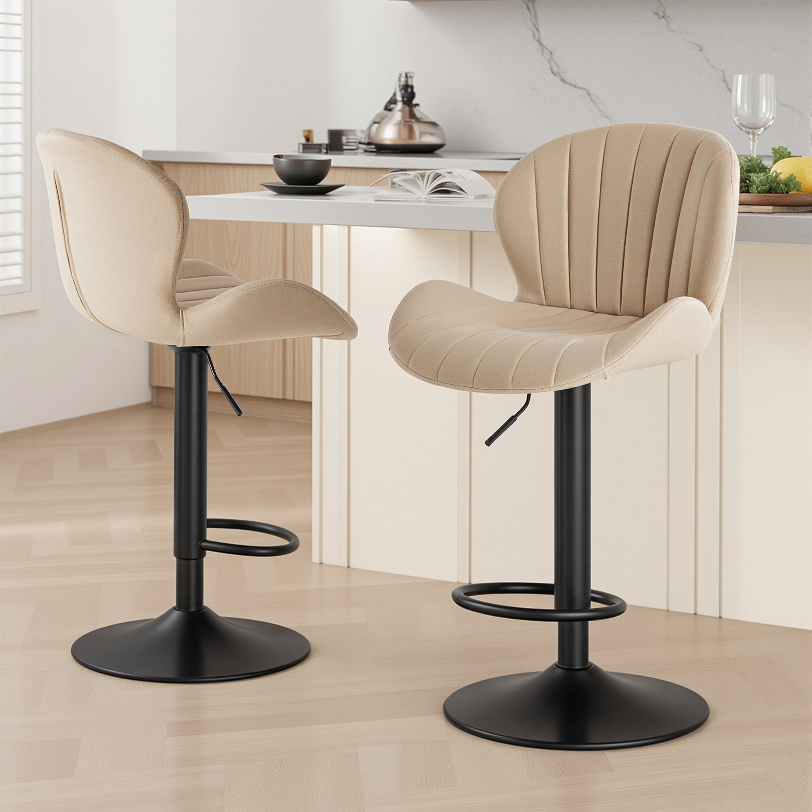 EDX Bar Stools Set of 2, Modern Adjustable Armless Swivel Counter Stools with PU Leather, Gray