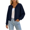 thumbnail image 2 of Long Sleeve Casual Sweater Cardigans Women Round Neck Solid Color Button Long Sleeve Top Cardigan Coat Navy M, 2 of 7