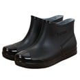 thumbnail image 5 of pwidon Waterproof Rain Boots Women Slip On Short Ankle Slip Resistant Flat Sole Embossed Detail Rubber Casual Wet Weather Women Rain Footwear Black 36, 5 of 6