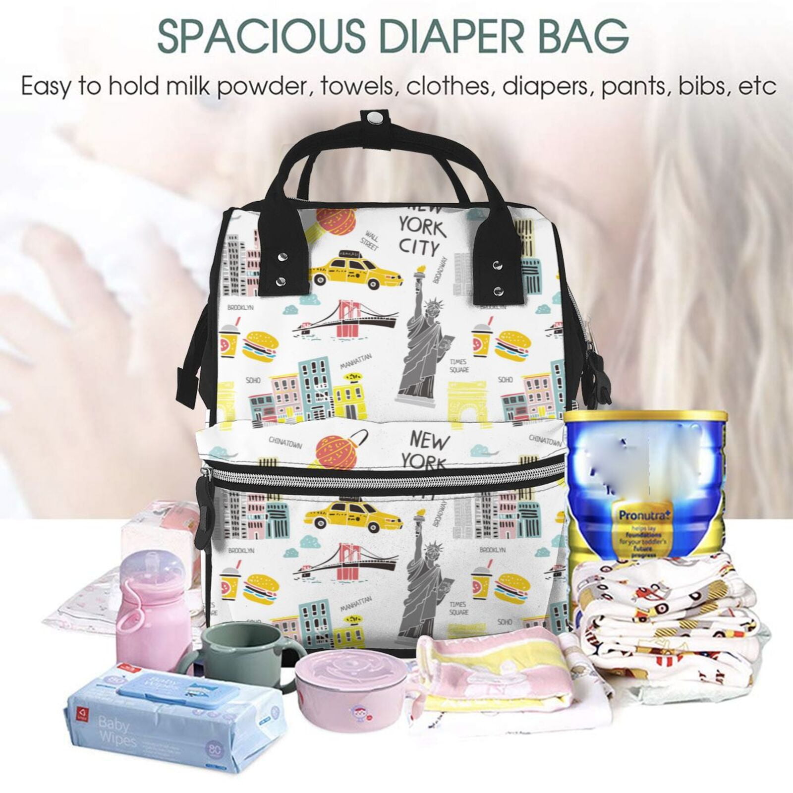 Ratiio New York Mummy Backpack - Waterproof Twill Canvas, Large Capacity Diaper Bag with Multiple Pockets and Adjustable Straps