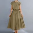 thumbnail image 5 of Jalioing Casual Midi Dress for Women Short Sleeve Sundress Drawstring Cotton Linen Dresses, 5 of 5