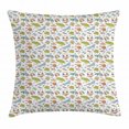 thumbnail image 1 of Flip Flop Throw Pillow Cushion Cover, Hand Drawn Retro Summer Beach Icons Sunglasses Bikini Floppy Straw Hat and Sunbed, Decorative Square Accent Pillow Case, 20 X 20 Inches, Multicolor, by Ambesonne, 1 of 2
