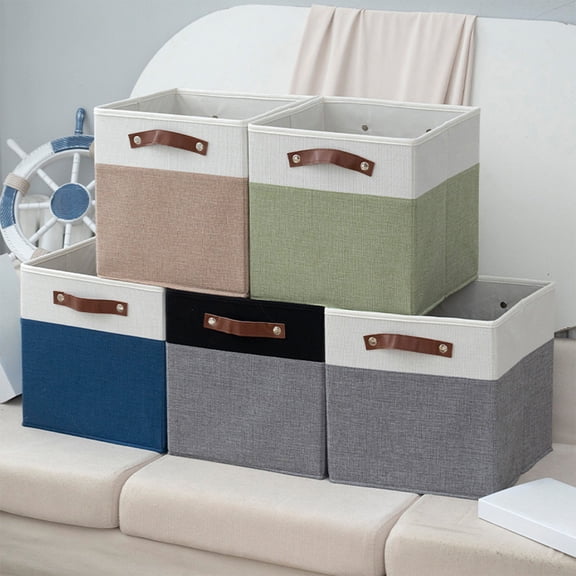 AYktou Foldable Fabric Craft Storage Baskets, 13.8×9.5×7.9 Inch Sundries Storage Box Household Cabinet Organizers Scarf Clothing Storage Bins for Shelves Laundry Kitchen Bedroom Storaging