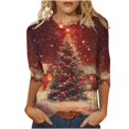 thumbnail image 2 of Fiudx Liquidación de Ahorros de Verano Camiseta con Estampado Navideño a La Moda para Mujer, Blusa con Mangas 3/4, Tops Informales con Cuello Redondo, 2 of 5