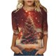 thumbnail image 1 of Camisetas de Navidad para Mujeres, 3/4 Manga Cuello Redondo Blusa con Estampado de Vacaciones, Top de Moda Casual, 1 of 9