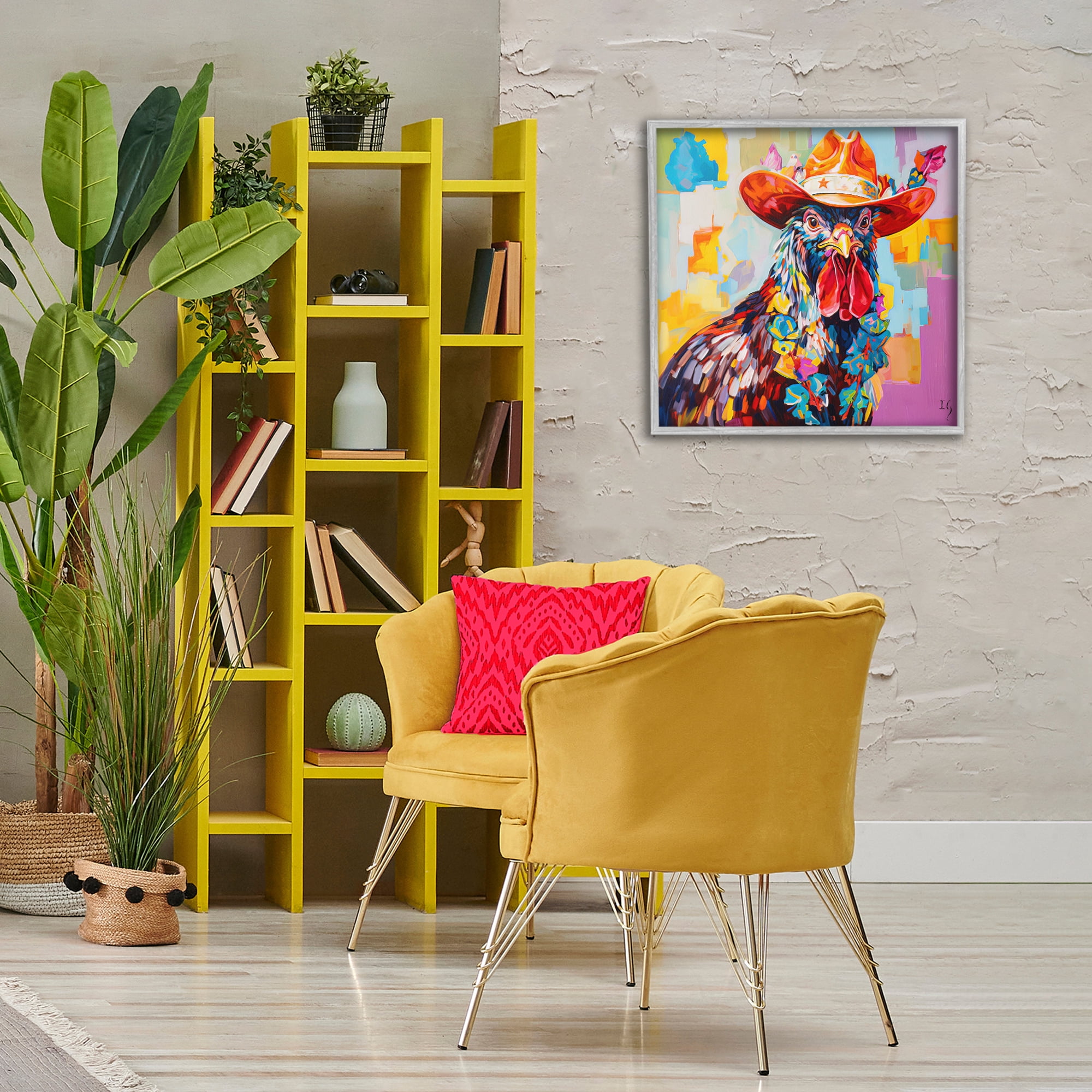 Stupell Industries Modern Cowboy Rooster Animals & Insects Painting Gray Framed Art Print Wall Art, 24 x 24