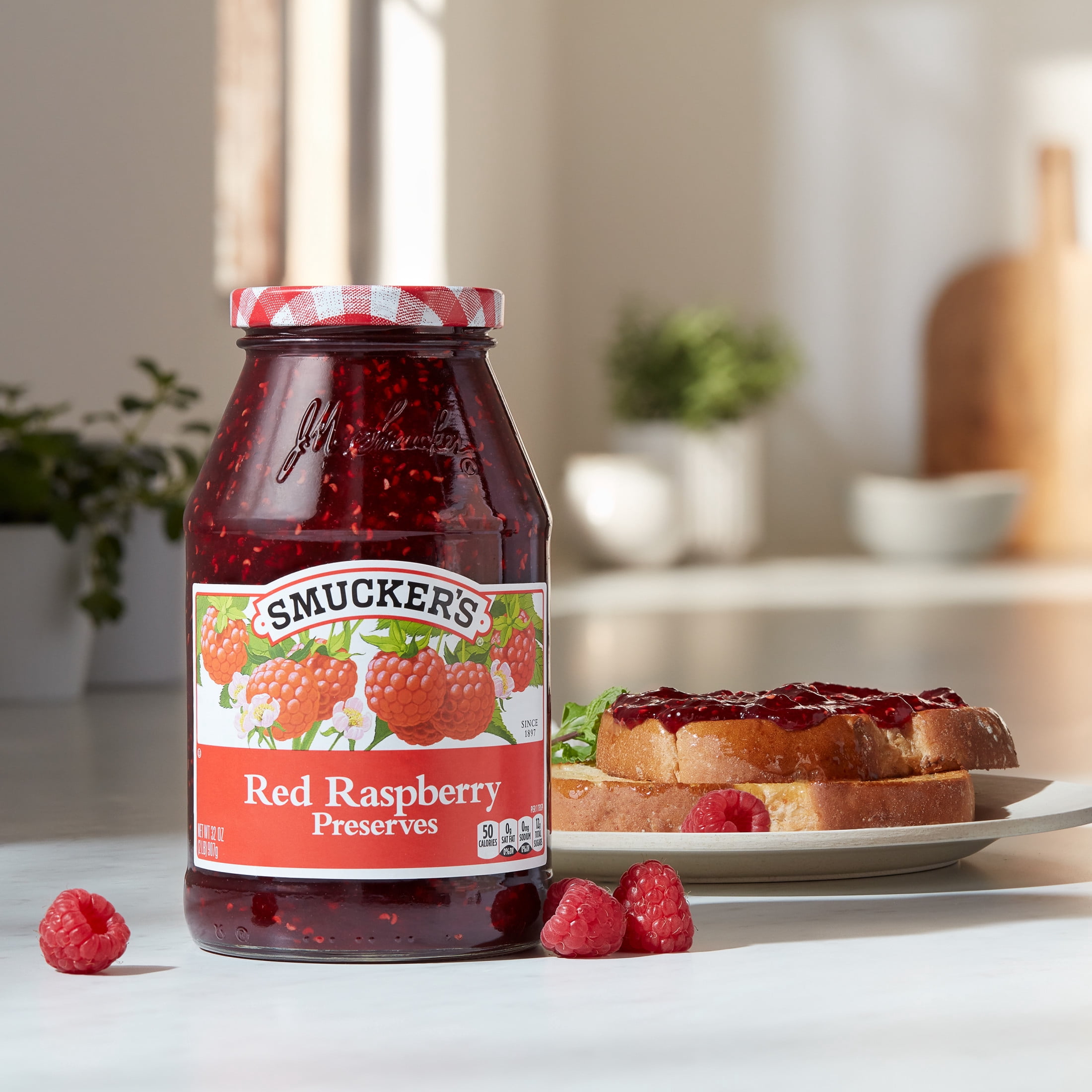(4 pack) Smucker's Red Raspberry Preserves, 32 oz