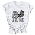 thumbnail image 3 of Camiseta de mujer de manga corta gris grafito con estampado negro, cuello redondo, moda casual, XXXL, 3 of 6