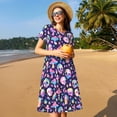 thumbnail image 4 of Goofa mushroom colorful Skull star Pattern Women Summer Short Sleeve Midi Dress with Pockets Casual Aline Flowy Tshirt Dress Vocation Beach Sundress, 4 of 6