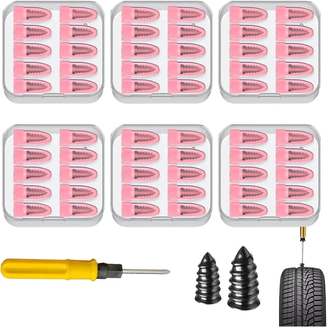 60 Pzas Clavos de Goma para Reparación de Neumáticos, Tornillos de Parche Autotapantes para Llantas Sin Cámara, Kit de Reparación de Pinchazos Rápida para Auto, Moto, Camión (60Pcs Small)