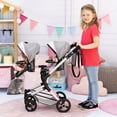 thumbnail image 2 of Bayer: Twin Doll Pram Neo with Adjustable Height Handle and Flexible Sun Covers, Grey Pink with Butterfly Design, Foldable and Space-Saving for Up to 18" Dolls, 2 of 10