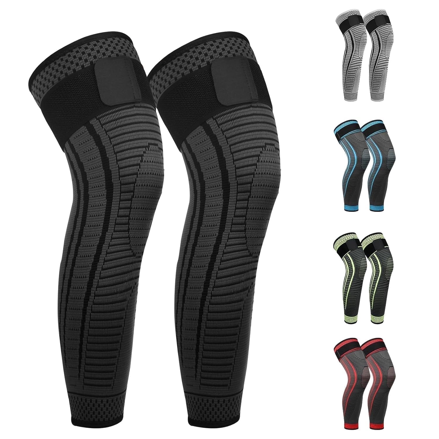 Hautllaif Full Leg Compression Sleeves 2 Pack anti Sliping Ventilation Long Knee Support with Wraps for Men and Women Long Knee Compression Sleeve for ACJ, Meniscus Tear, Arthritis (BLACK, Large)