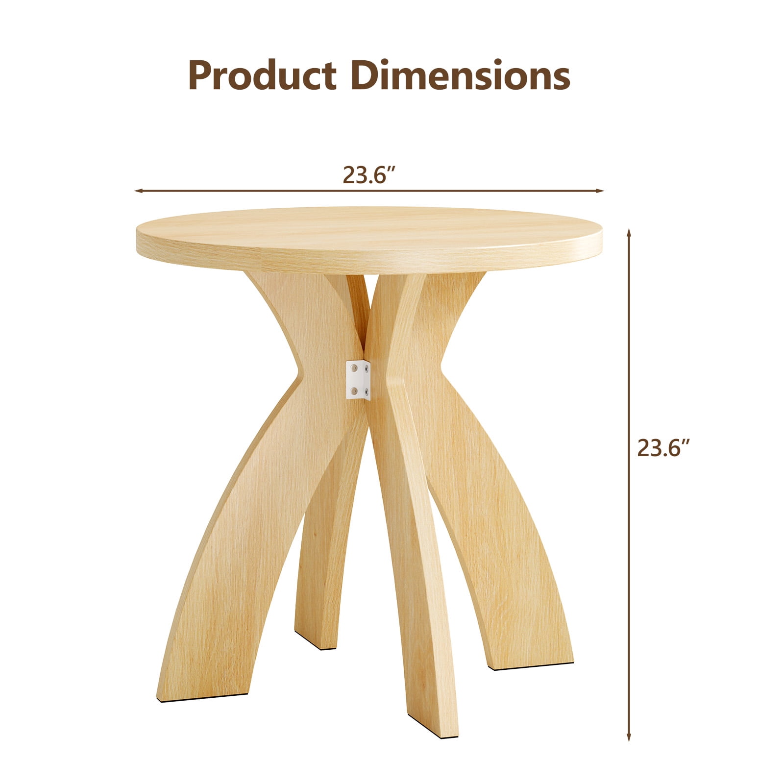 Astoutdoor Round Side Table, 23.6 in Circular End Table with Curved Cross Legs, Melamine Laminated MDF Accent Table for Living Room, Bedroom, Balcony, Natural Wood Tone