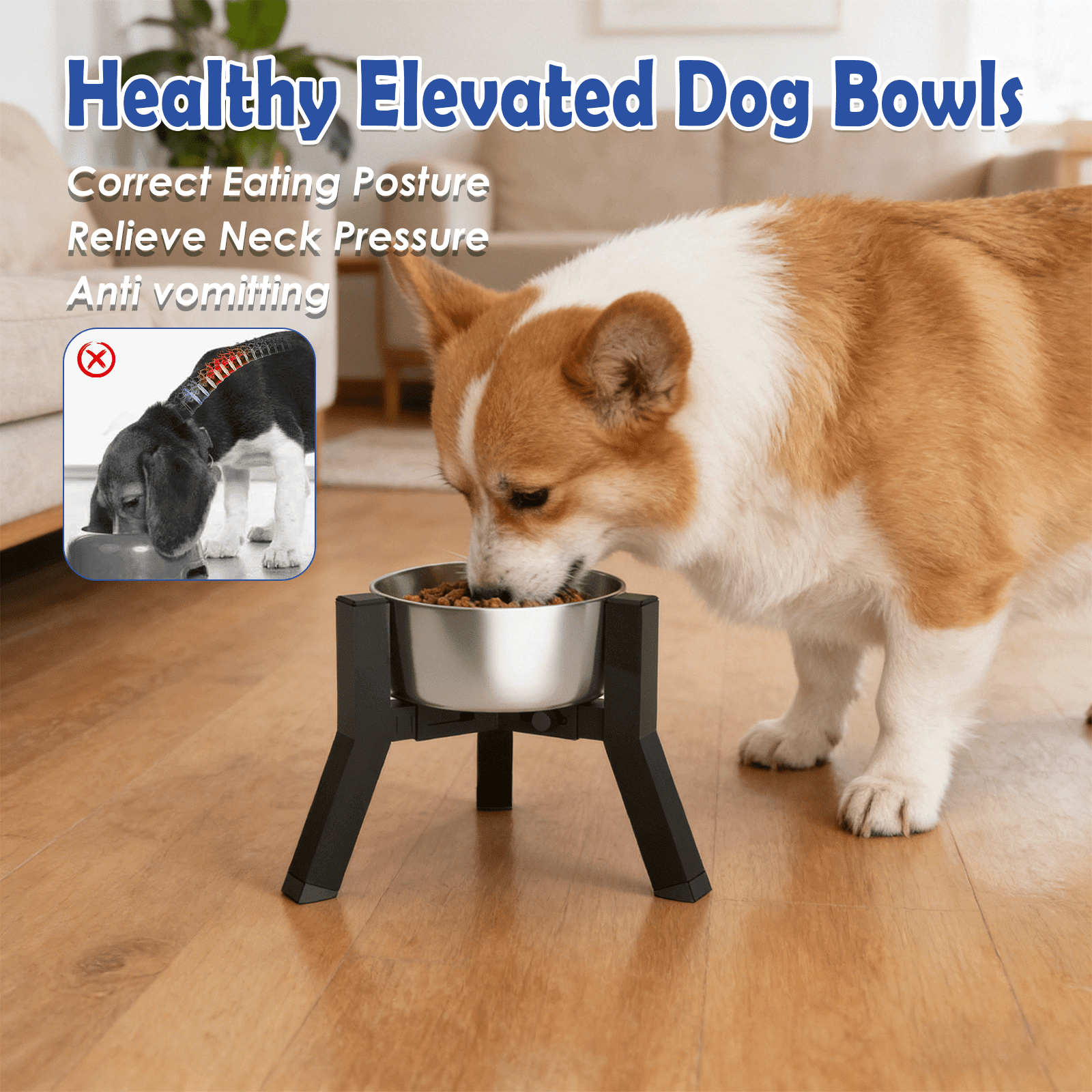 Adjustable Elevated Dog Feeder Station for Small & Medium Breeds, Easier Meals, Bowl Not Included