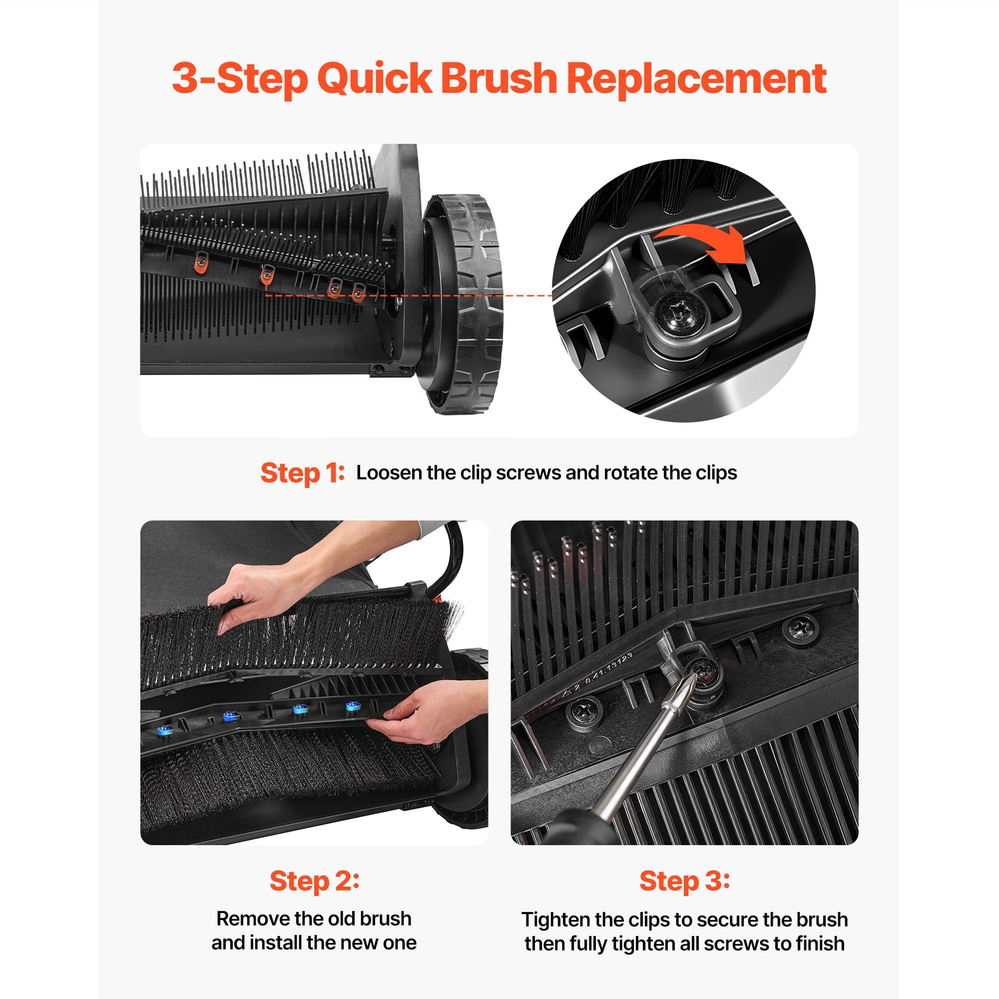 Lawn Sweeper Brush Replacement 3-Pack, V-Shaped Design for 30" Push Lawn Sweepers, Flat-Square Bristle for Acorns and Nuts, Quick-Release Mounting for Easy Installation