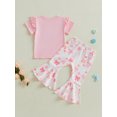 thumbnail image 6 of Kids Toddler Girl Summer Outfits 12 18 24 Months 2T 3T 4T 5T Letter Embroidery Ruffles Short Sleeves T-Shirt and Elastic Bow Flare Pants Cute Clothes, 6 of 9