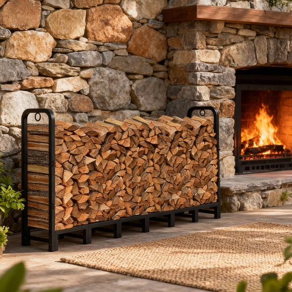 Huloretions Firewood Rack Stand,8ft Heavy Duty Logs Holder for Outdoor Indoor,Fire Wood Storage,Fireplace Metal Wood Pile Storage Stacker Organizer