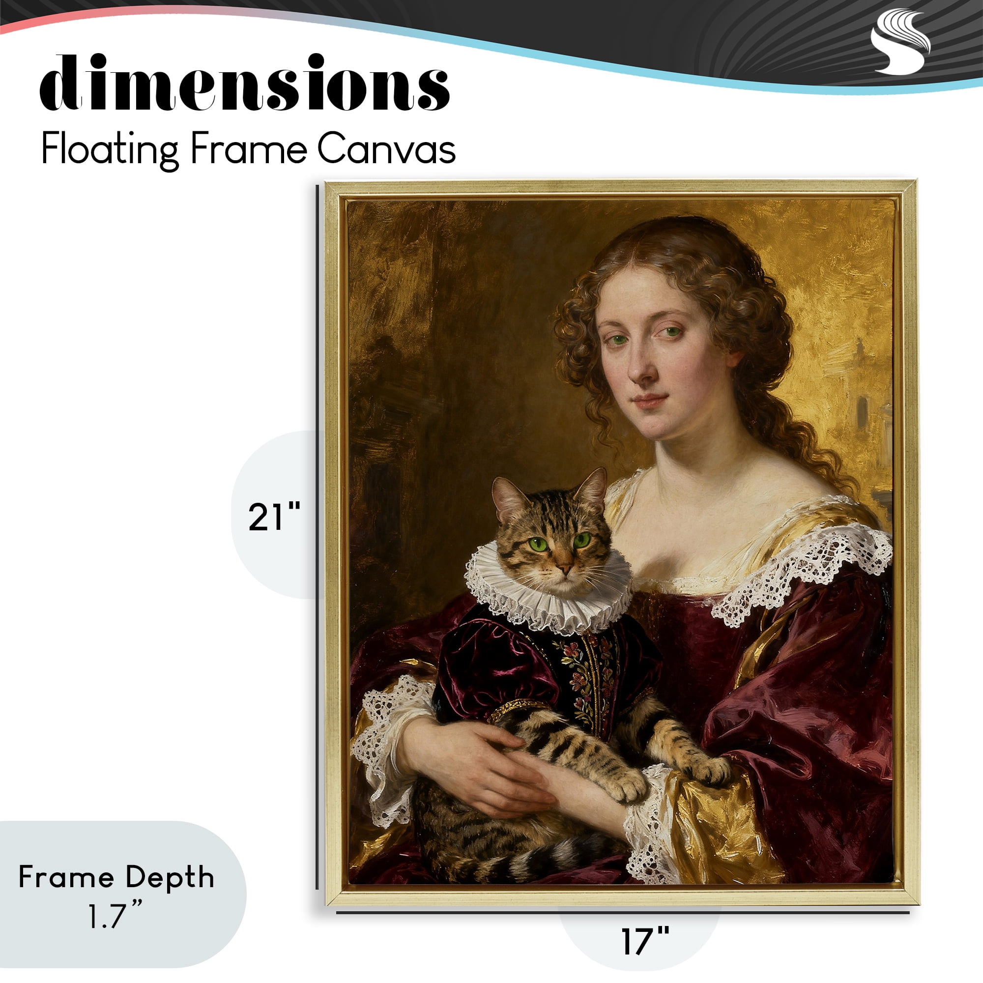 Stupell Industries Renaissance Lady with Regal Cat Gold Framed Floater Canvas Wall Art, design by CAD Designs