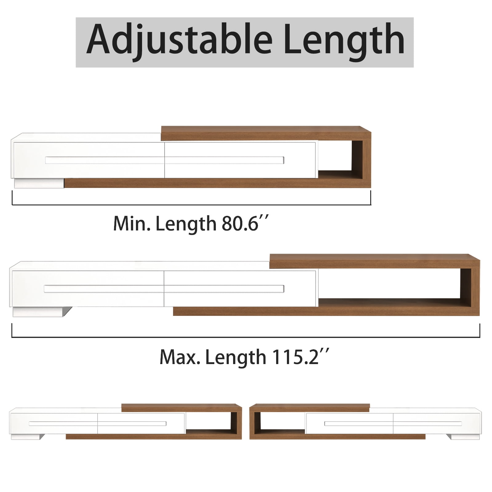 JassmiPkwy ExtendablJassmiPkwy e TV Stand for 120 Inch TV, Wood Modern Entertainment Center with 2 Drawer, White