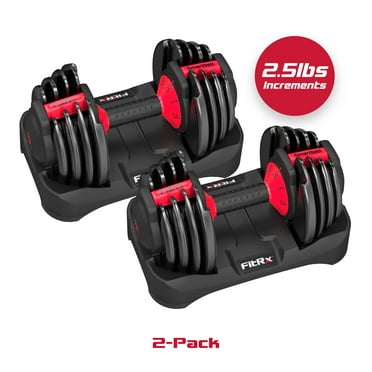 FitRx SmartBell 2-Pack, Two 25lbs. Quick-Select 9 in 1 Adjustable Dumbbell for Home Gym, 5-25lbs. Weight in 2.5lbs Increments