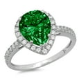 thumbnail image 3 of 2.38 ct Pear Cut Simulated Emerald with Simulated Diamond Halo Accents 14K White Gold Womens Engagement Ring, 3 of 6