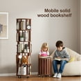 thumbnail image 3 of Solid Wood Round Rotating Bookshelf, 6 Tier, Narrow, On Wheels, Walnut, 3 of 10