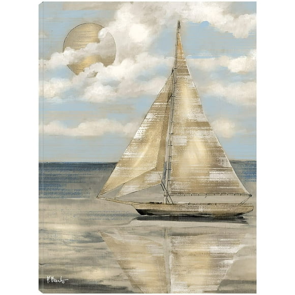 Fine Art Canvas Serene Sailboat II â€“ Gold Canvas Wall Decor by Artist Paul Brent for Living Room, Bedroom, Bathroom, Kitchen, Office, Bar, Dining & Guest Room - Ready to Hang - 24 in x 32 in