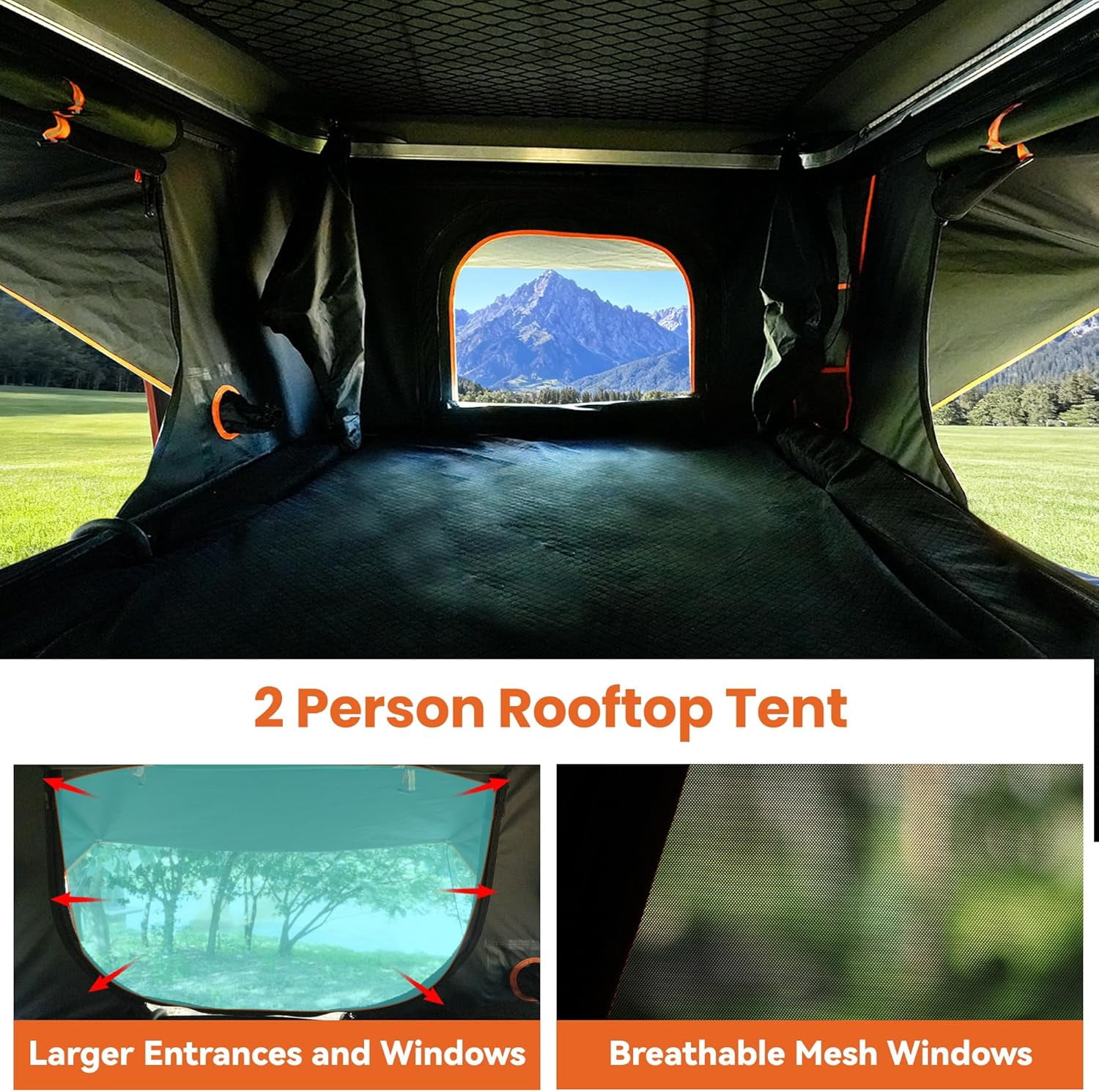 Naturnest Green Hard-Shell Rooftop Tent, 2-3 Person Pop-Up Camping Tent with Ladder & 4 Windows Family Adventures
