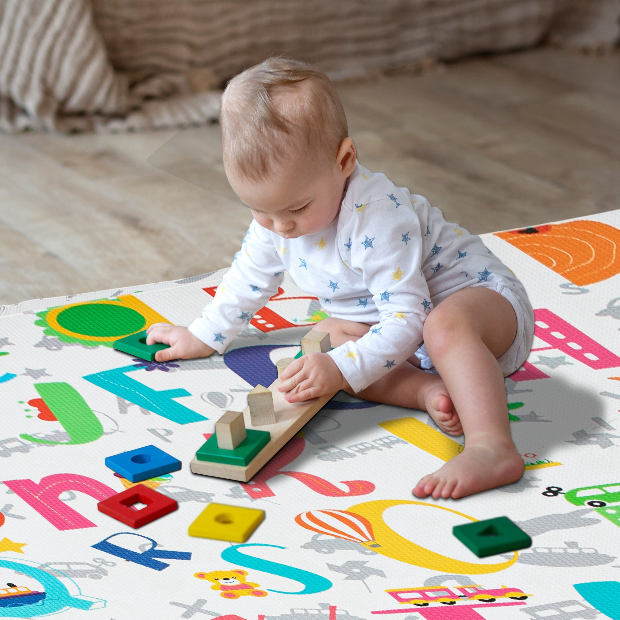 RAY STAR 55x90.5x0.39in Baby Play Mat, Reversible Crawling play mat Thickness Soft Mat