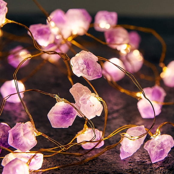 Jinsinto Natural Amethyst Raw Stones USB/Battery Powered 6.6 FT 20 LEDs with Remote/Timer for Meditation Wedding Valentine's Day Present Bedroom Christmas Party Birthday Ornament