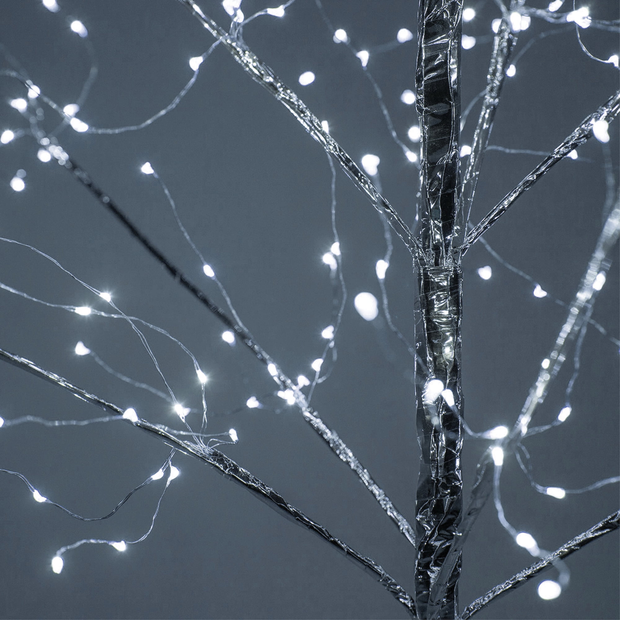 Wintergreen Lighting 4ft Lighted Tree Decoration with Silver Branches, 390 Cool White Fairy Lights, Fairy Light Tree