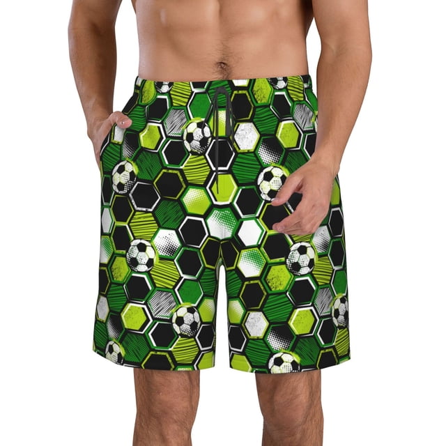 Balery Soccer1 Traje de Baño Estilo Hawaiano para Hombre, Shorts de Secado Rápido con Bolsillos-Medium