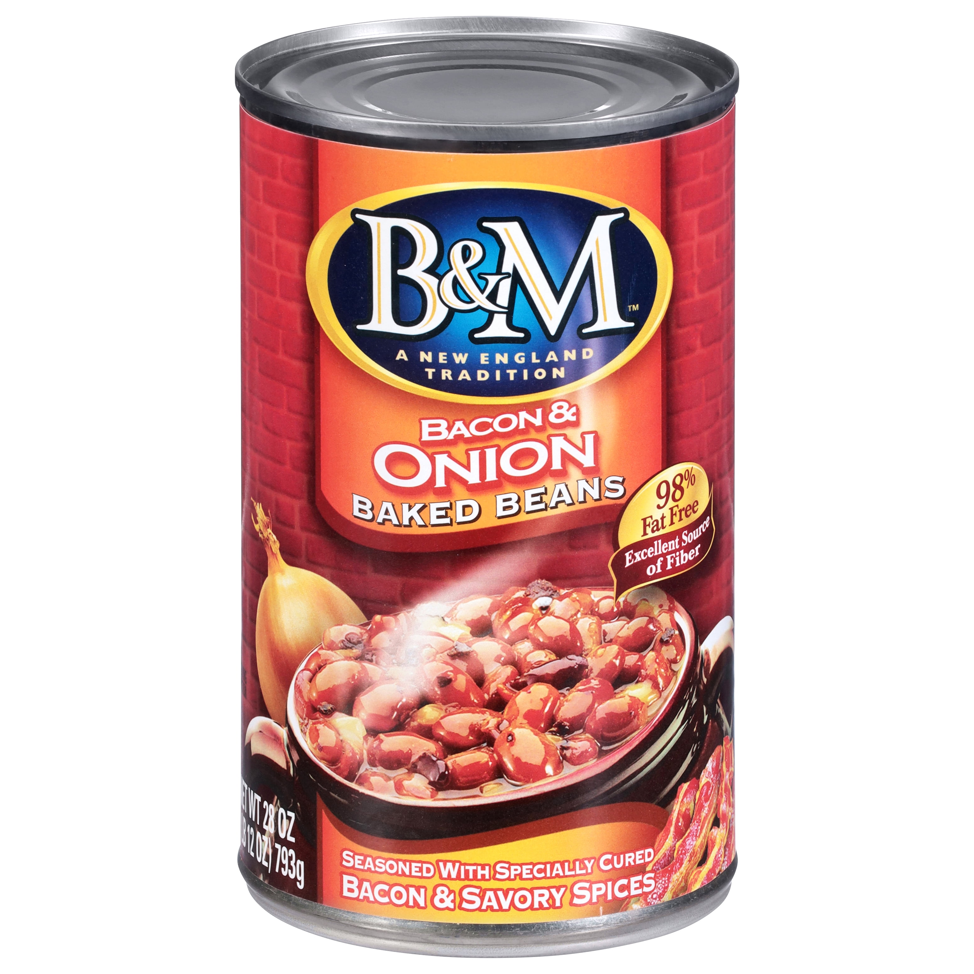 (3 pack) B&M Bacon & Onion Baked Beans, Canned Beans, 28 oz Can