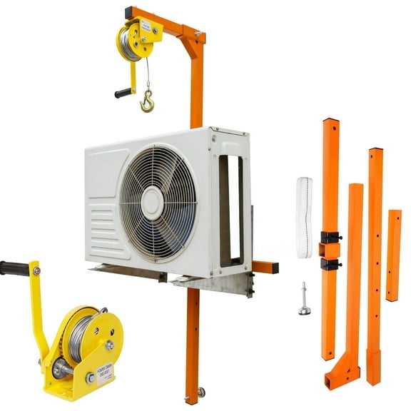 50FT  Air Conditioner Lifting Tool -  Lifting Height Air Tool, 400LBS Load Capacity,  5.4*3.6*10in,  26.6lbs,  High-Quality Steel Wire,  Plug-in Winch, Two-Way Self-Locking for Installation,  Orange
