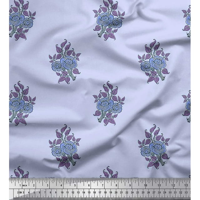 Soimoi Poly Georgette Fabric Leaves & Floral Block Fabric Prints by Yard 52 Inch Wide