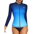 thumbnail image 1 of Women's Long Sleeve Rash Guard Sun Protection Zipper Gradient Swimsuit Top, 1 of 6